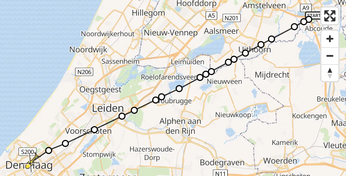 Routekaart van de vlucht: Lifeliner 1 naar Den Haag, Koningskade