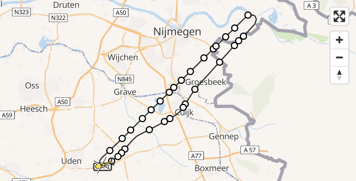 Routekaart van de vlucht: Lifeliner 3 naar Vliegbasis Volkel, Zeelandsedijk