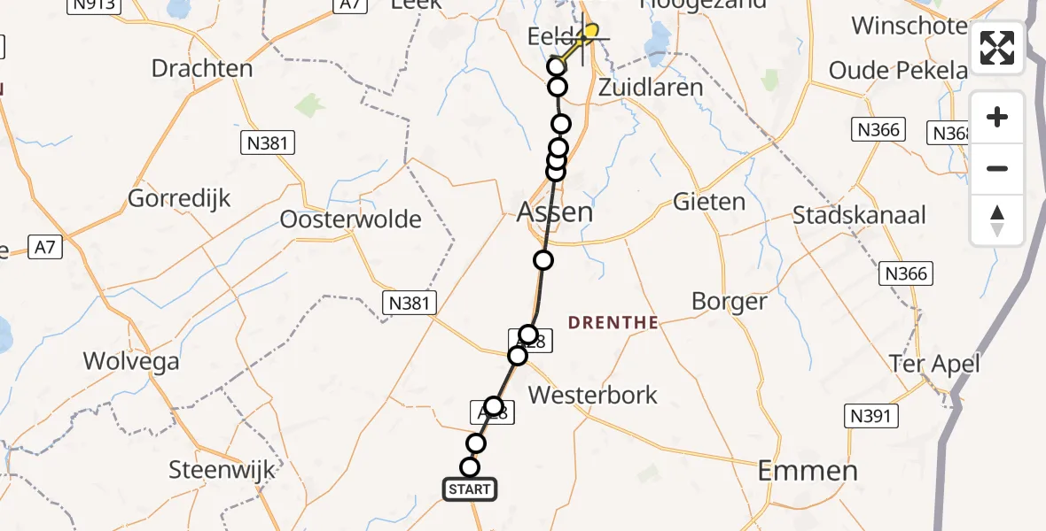 Routekaart van de vlucht: Lifeliner 4 naar Groningen Airport Eelde, Eursinge