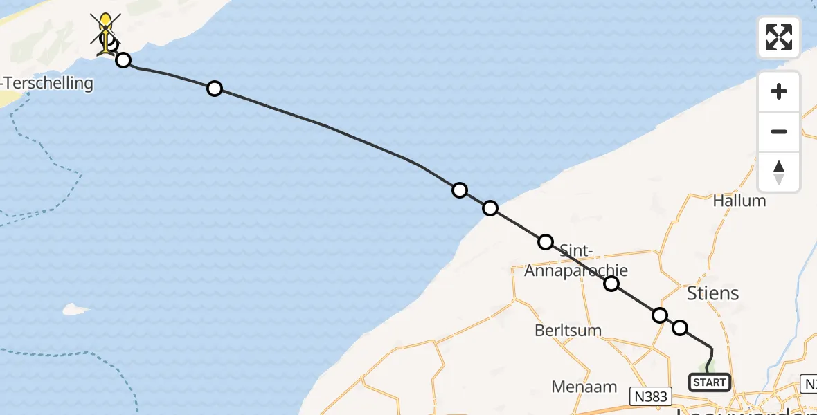 Routekaart van de vlucht: Ambulanceheli naar Midsland, Keegsdijkje