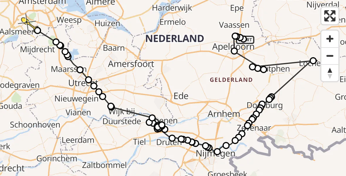 Routekaart van de vlucht: Politieheli naar Aalsmeer, Landsloot