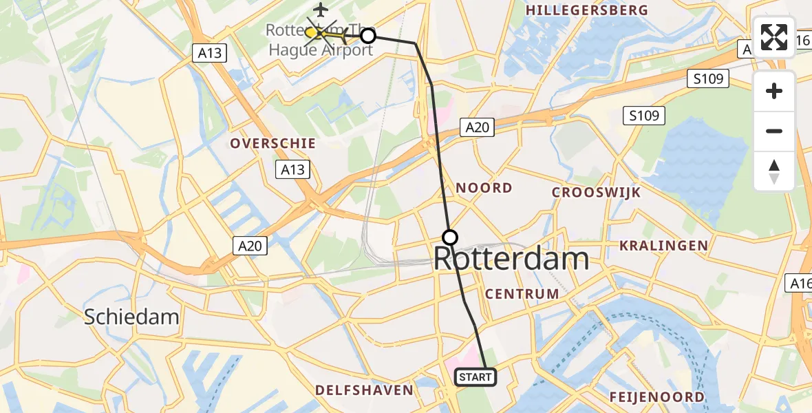 Routekaart van de vlucht: Lifeliner 2 naar Rotterdam The Hague Airport, Sint-Mariastraat