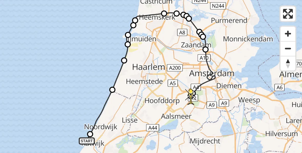 Routekaart van de vlucht: Politieheli naar Schiphol, Van Oldenborghweg