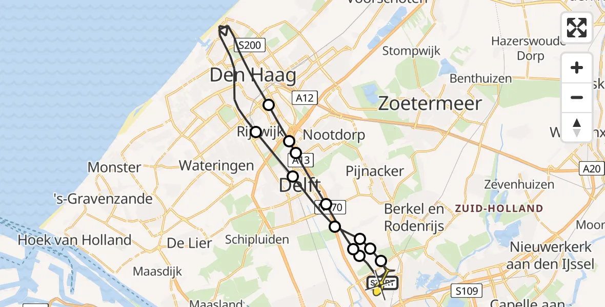 Routekaart van de vlucht: Lifeliner 2 naar Rotterdam The Hague Airport, Schieveense polder