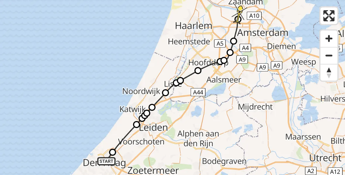 Routekaart van de vlucht: Lifeliner 1 naar Amsterdam Heliport, Roelofsstraat