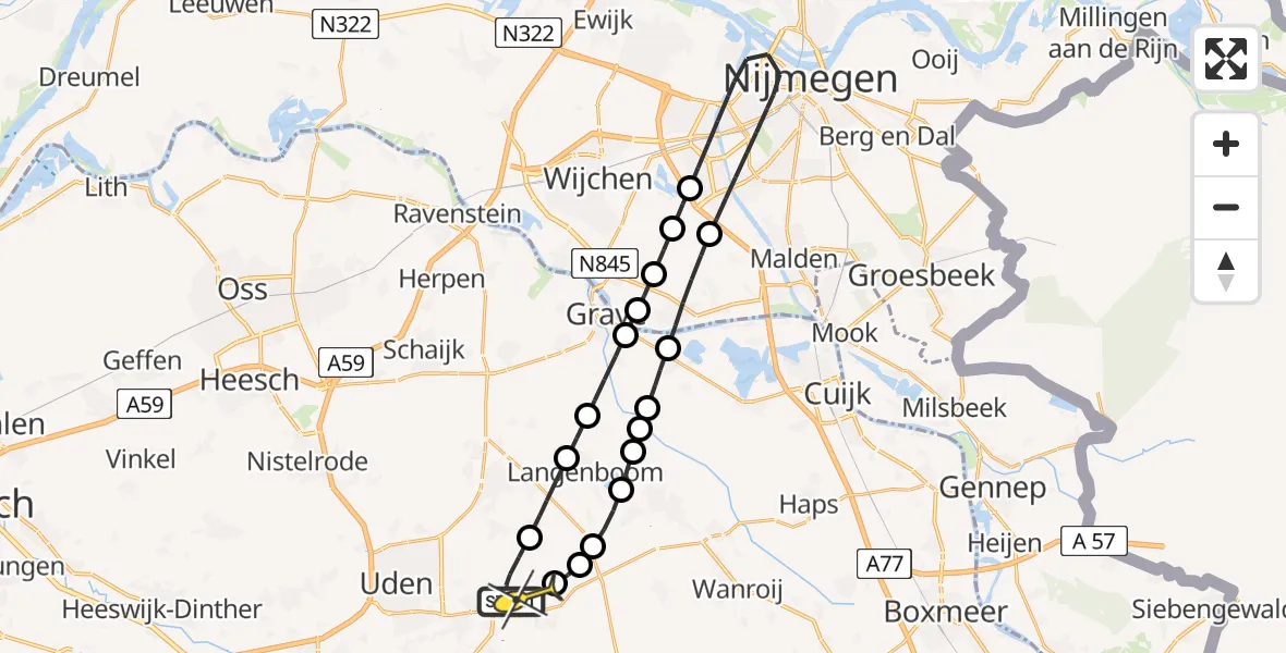 Routekaart van de vlucht: Lifeliner 3 naar Vliegbasis Volkel, Zeelandsedijk