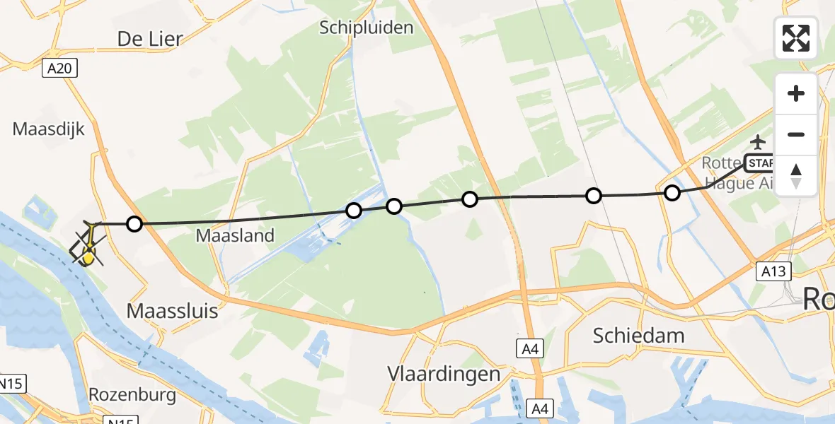 Routekaart van de vlucht: Lifeliner 2 naar Maassluis, Legakkerpad