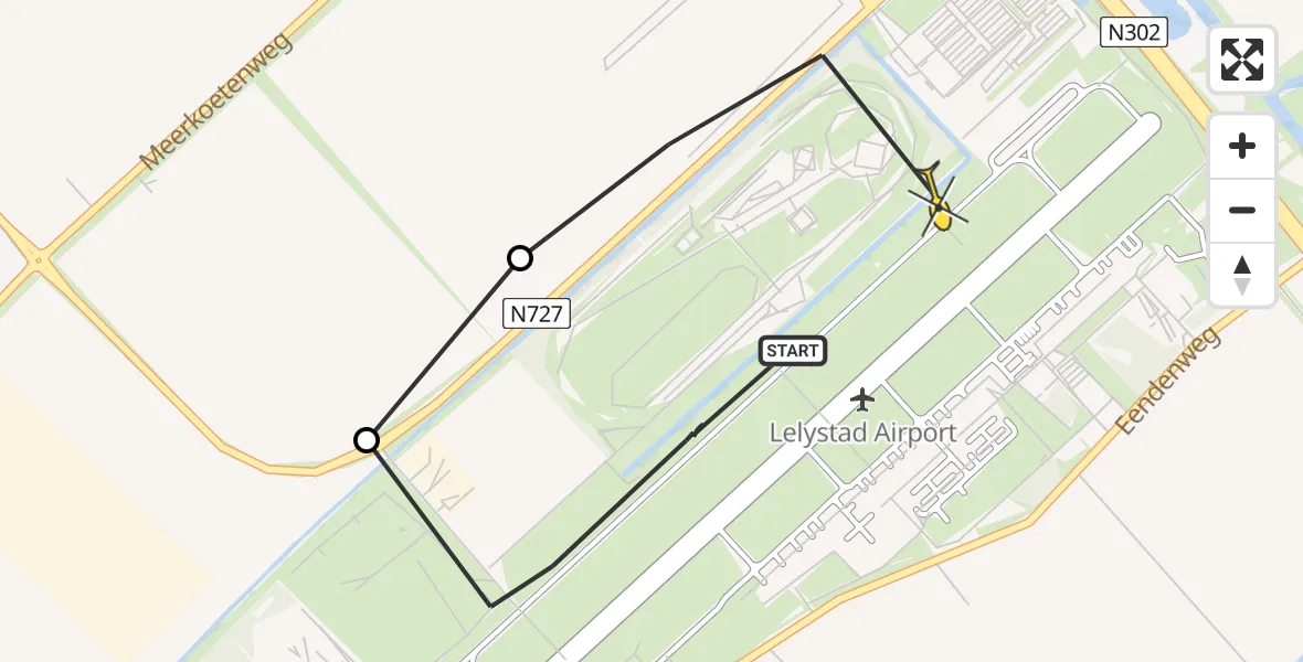 Routekaart van de vlucht: Ambulancehelikopter naar Lelystad Airport, Talingweg