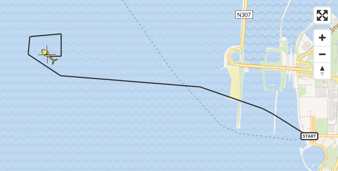 Routekaart van de vlucht: Kustwachthelikopter naar Lelystad, Bataviastrand