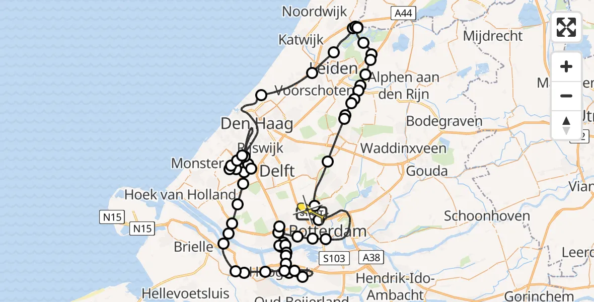 Routekaart van de vlucht: Politiehelikopter naar Rotterdam The Hague Airport, Fairoaksbaan