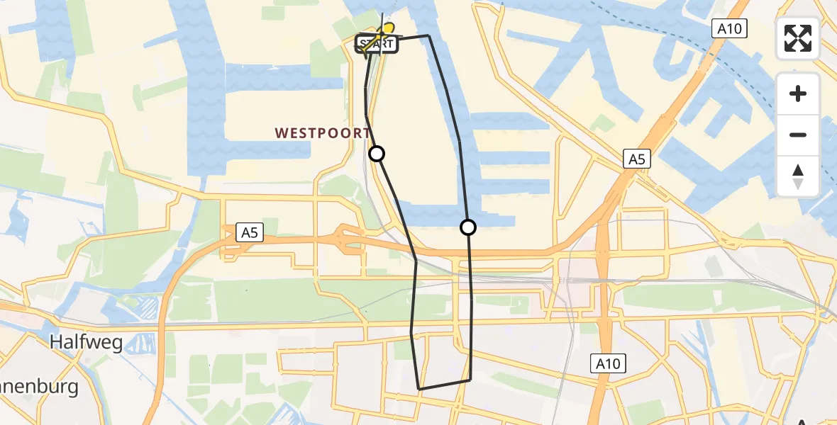 Routekaart van de vlucht: Lifeliner 1 naar Amsterdam Heliport, Westhaven