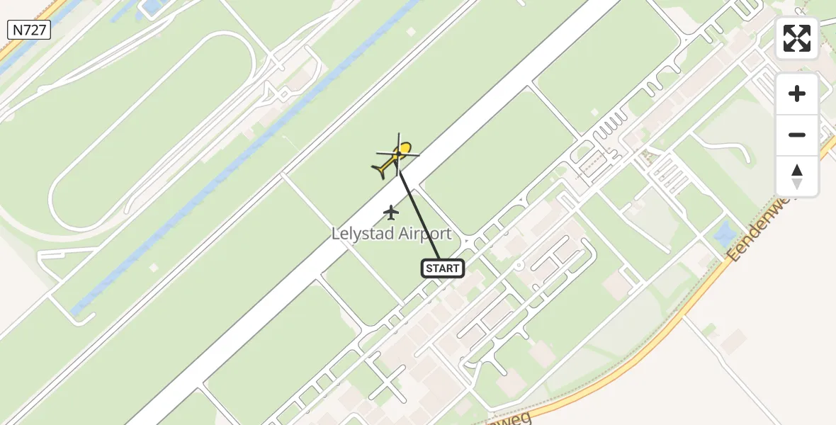 Routekaart van de vlucht: Traumaheli naar Lelystad Airport, Emoeweg