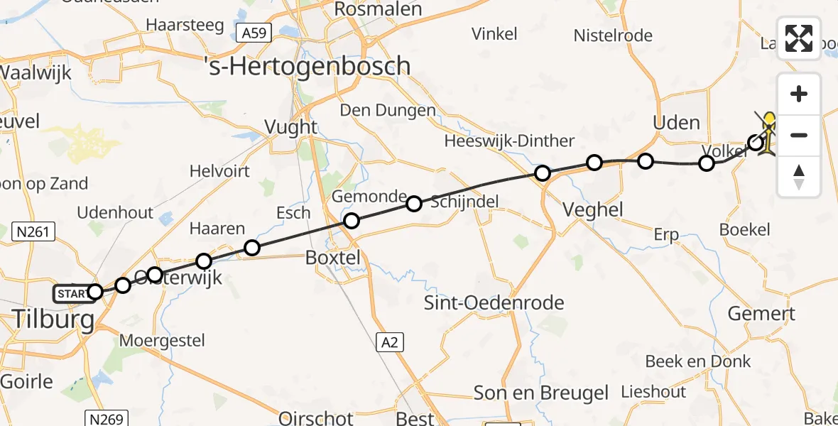 Routekaart van de vlucht: Lifeliner 3 naar Vliegbasis Volkel, Orionstraat