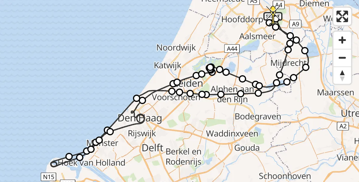 Vluchtroute Politiehelikopter van Schiphol naar Schiphol
