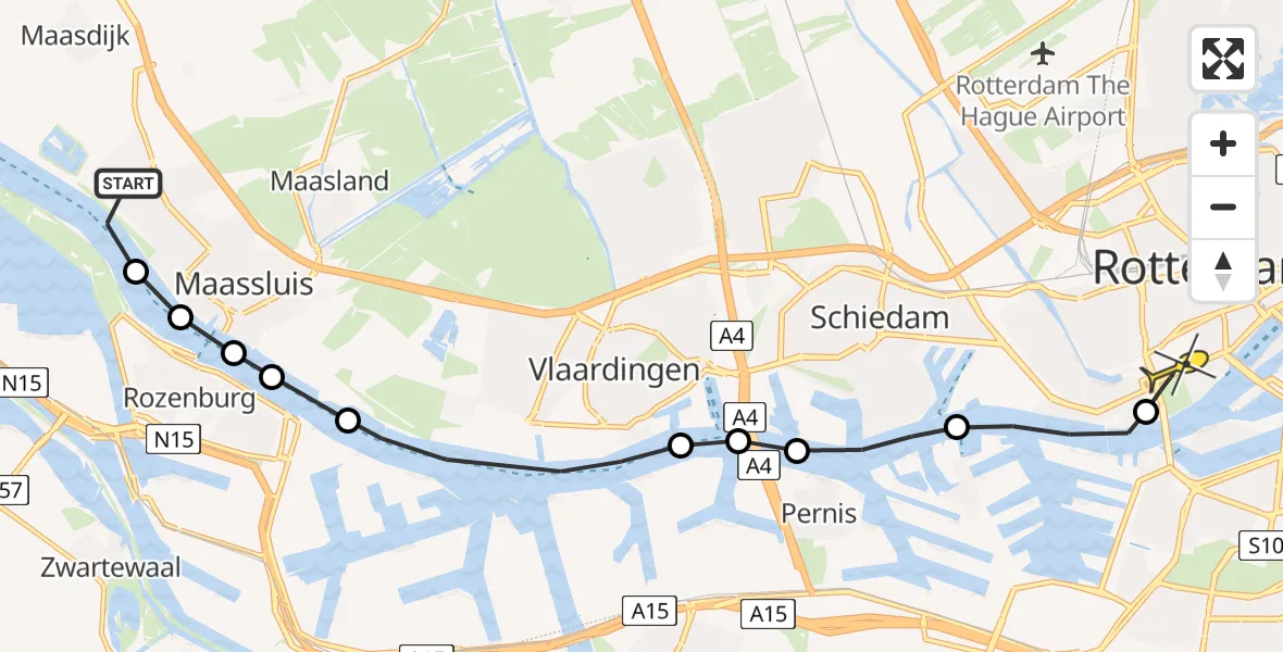 Routekaart van de vlucht: Lifeliner 2 naar Erasmus MC, Westzeedijk