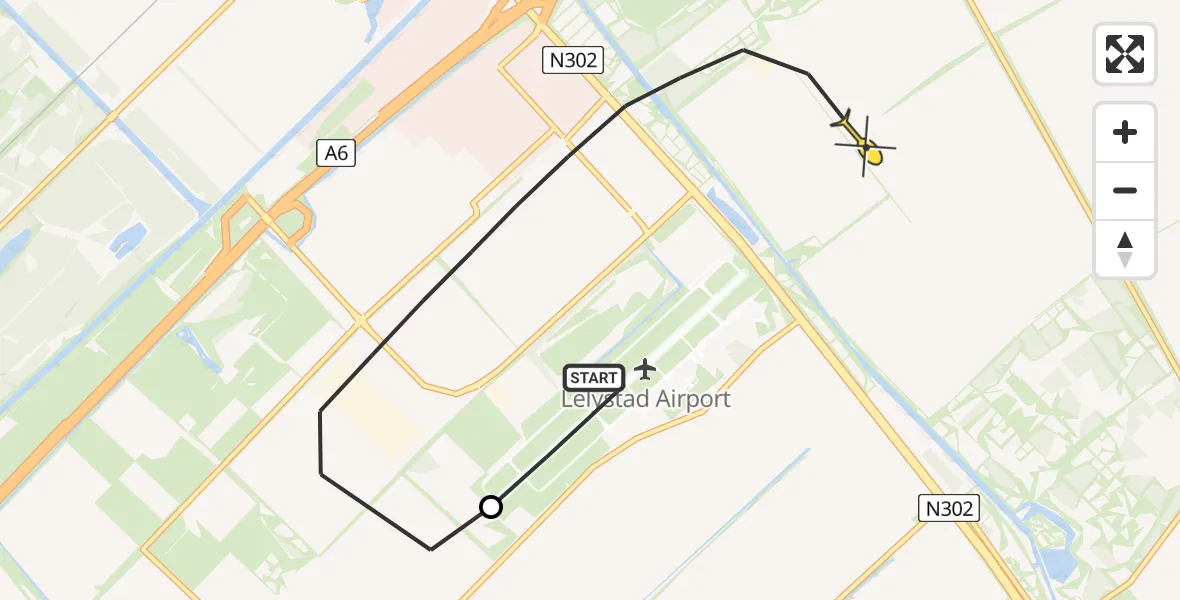 Routekaart van de vlucht: Ambulancehelikopter naar Lelystad, Flamingoweg
