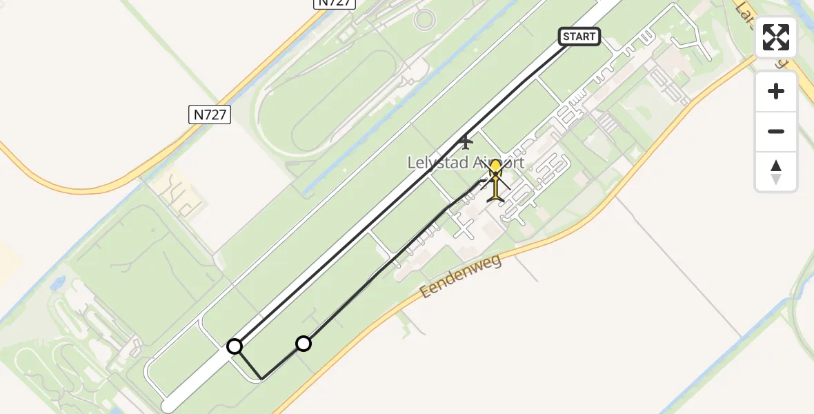 Routekaart van de vlucht: Ambulanceheli naar Lelystad Airport, Flamingoweg
