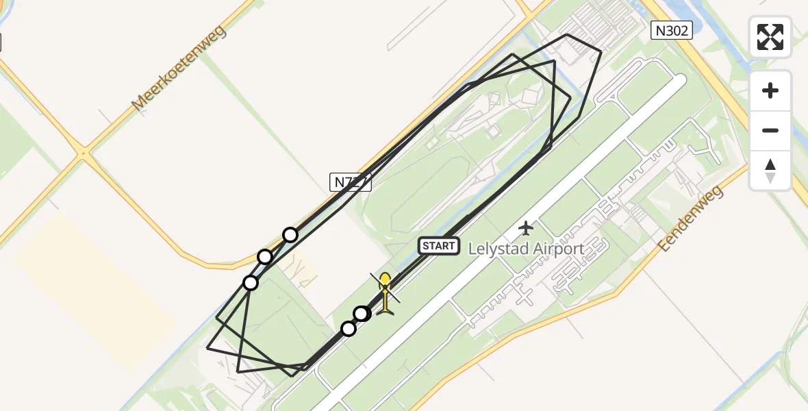 Routekaart van de vlucht: Traumahelikopter naar Lelystad Airport, RDW-testbaan