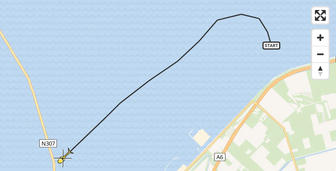 Routekaart van de vlucht: Kustwachthelikopter naar Lelystad, IJsselmeer