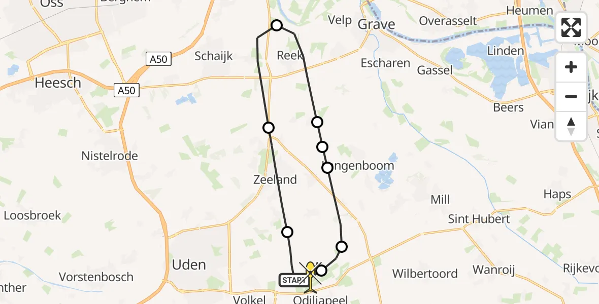 Routekaart van de vlucht: Lifeliner 3 naar Vliegbasis Volkel, Zeelandsedijk