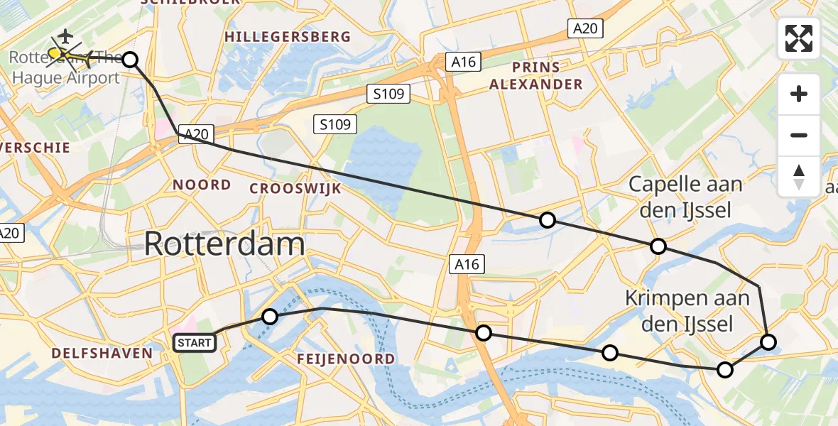 Routekaart van de vlucht: Lifeliner 2 naar Rotterdam The Hague Airport, Boompjeskade