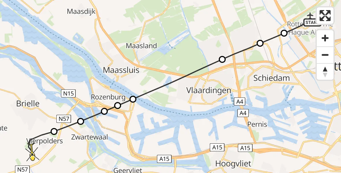 Routekaart van de vlucht: Lifeliner 2 naar Vierpolders, Tuindersweg