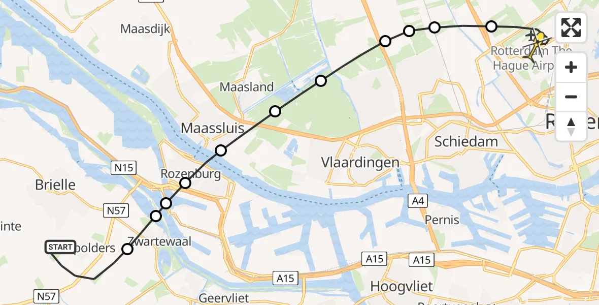 Routekaart van de vlucht: Lifeliner 2 naar Rotterdam The Hague Airport, Tuindersweg
