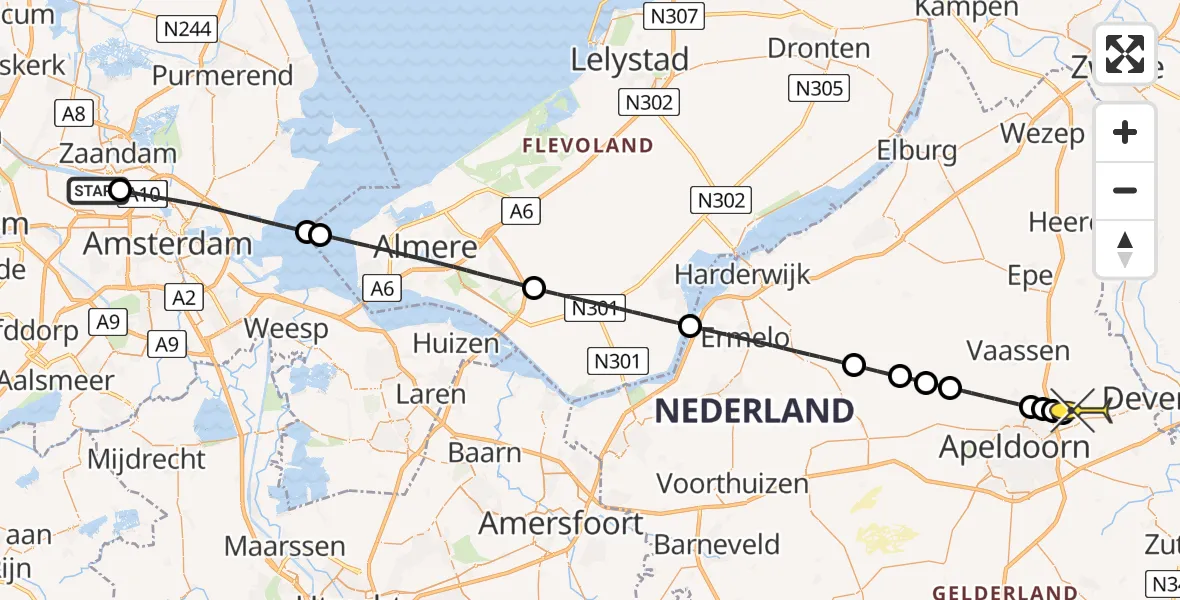 Routekaart van de vlucht: Lifeliner 1 naar Vliegveld Teuge, Jan van Riebeeckhaven