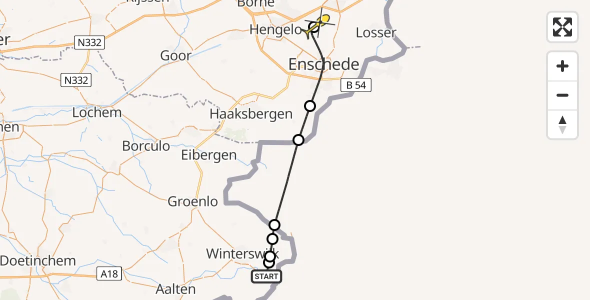 Routekaart van de vlucht: Lifeliner 3 naar Twente Airport, Vosseveldseweg