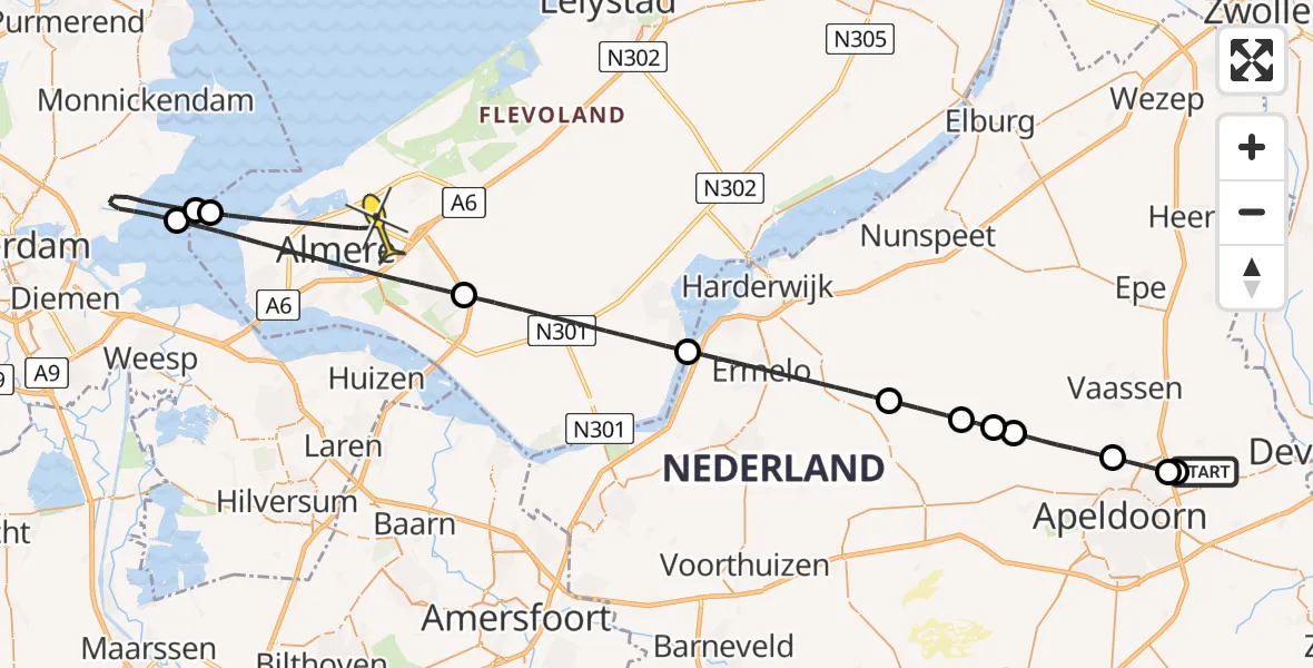 Routekaart van de vlucht: Lifeliner 1 naar Almere, Kraaienjagersweg