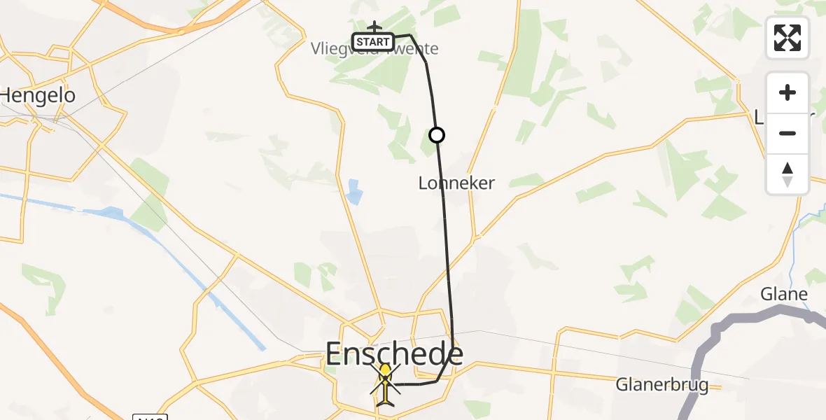 Routekaart van de vlucht: Lifeliner 3 naar Enschede, Grefteberghoekweg
