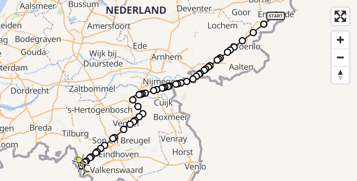 Routekaart van de vlucht: Lifeliner 3 naar Reusel, Haaksbergerstraat