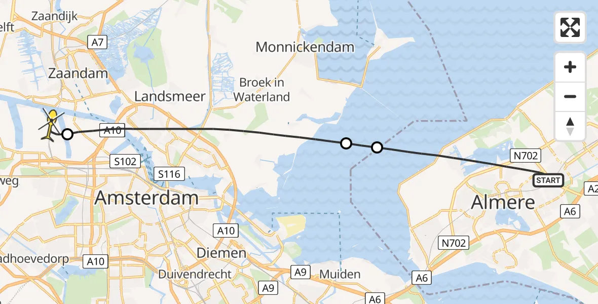 Routekaart van de vlucht: Lifeliner 1 naar Amsterdam Heliport, Discuslaan