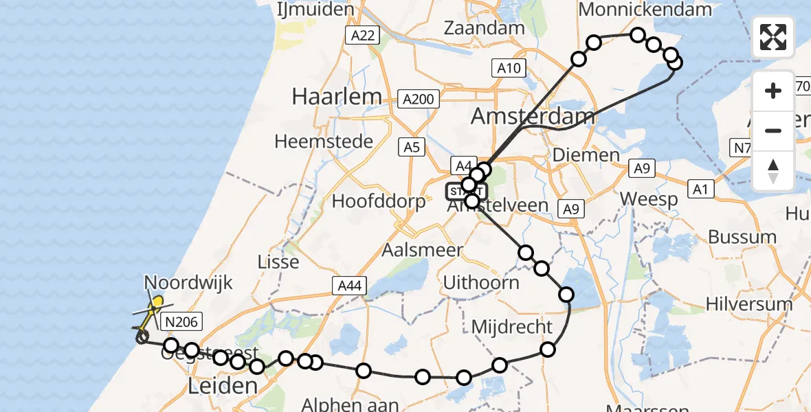 Routekaart van de vlucht: Politiehelikopter naar Katwijk, Kraayveldstraat
