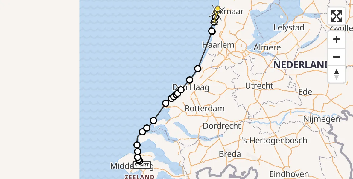 Routekaart van de vlucht: Politiehelikopter naar Egmond-Binnen, Oranjeplaatweg