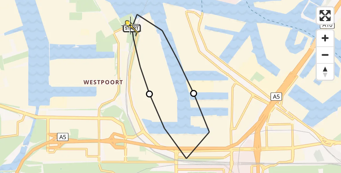 Routekaart van de vlucht: Lifeliner 1 naar Amsterdam Heliport, Elbaweg