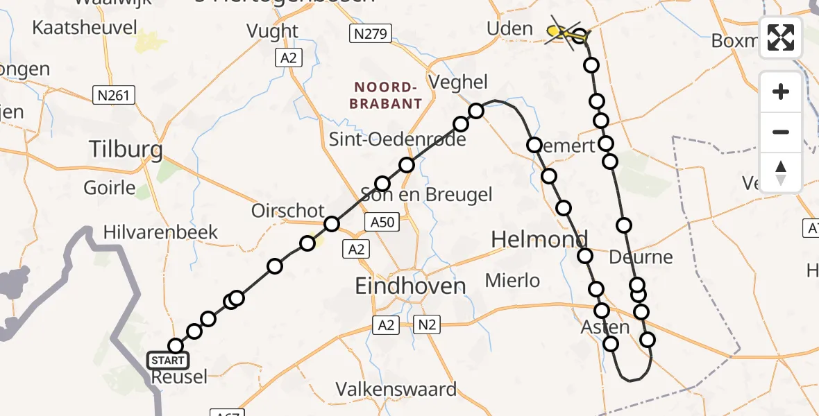 Routekaart van de vlucht: Lifeliner 3 naar Vliegbasis Volkel, Kruisdijk