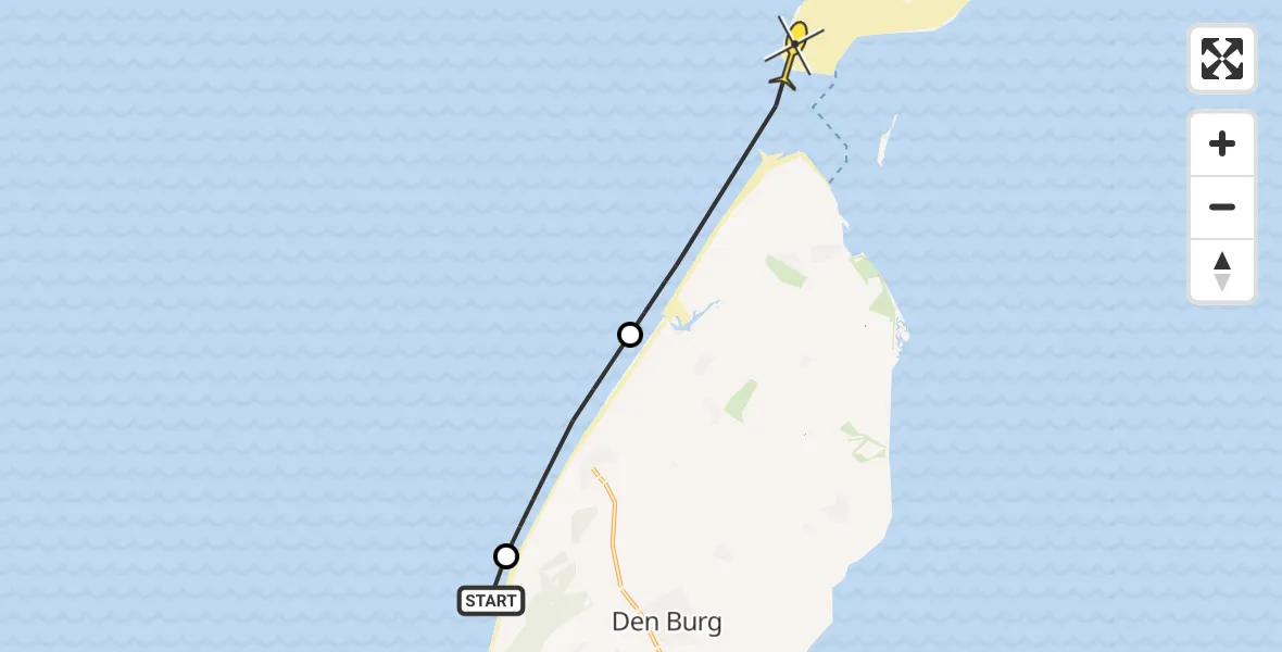 Routekaart van de vlucht: Politiehelikopter naar Vlieland, Paal 16