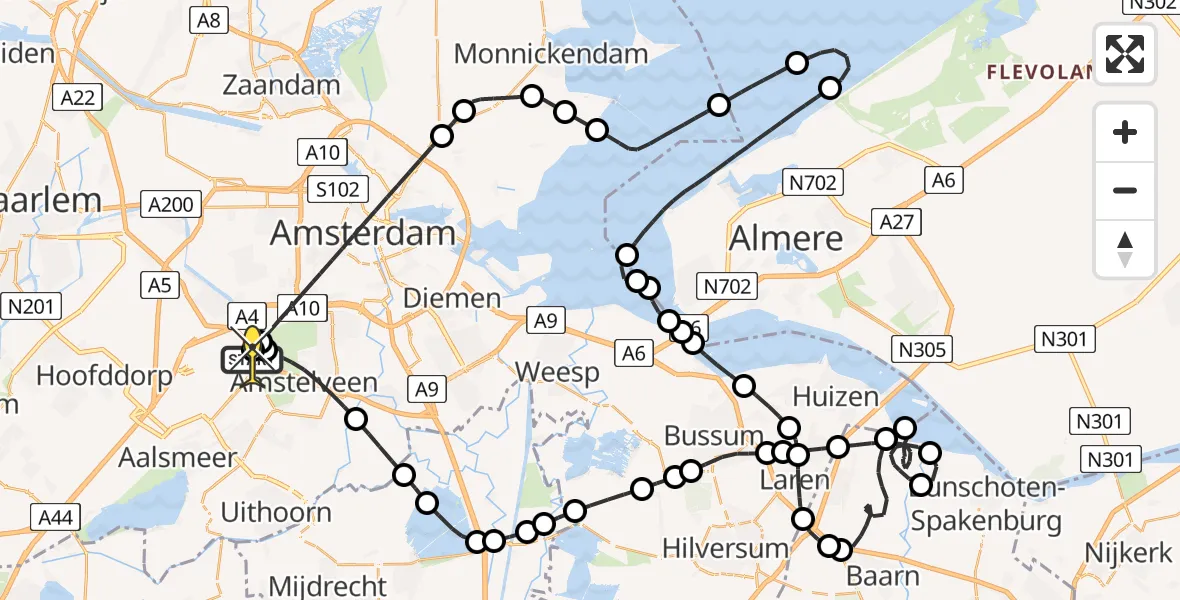 Vluchtroute Politiehelikopter van Schiphol naar Schiphol