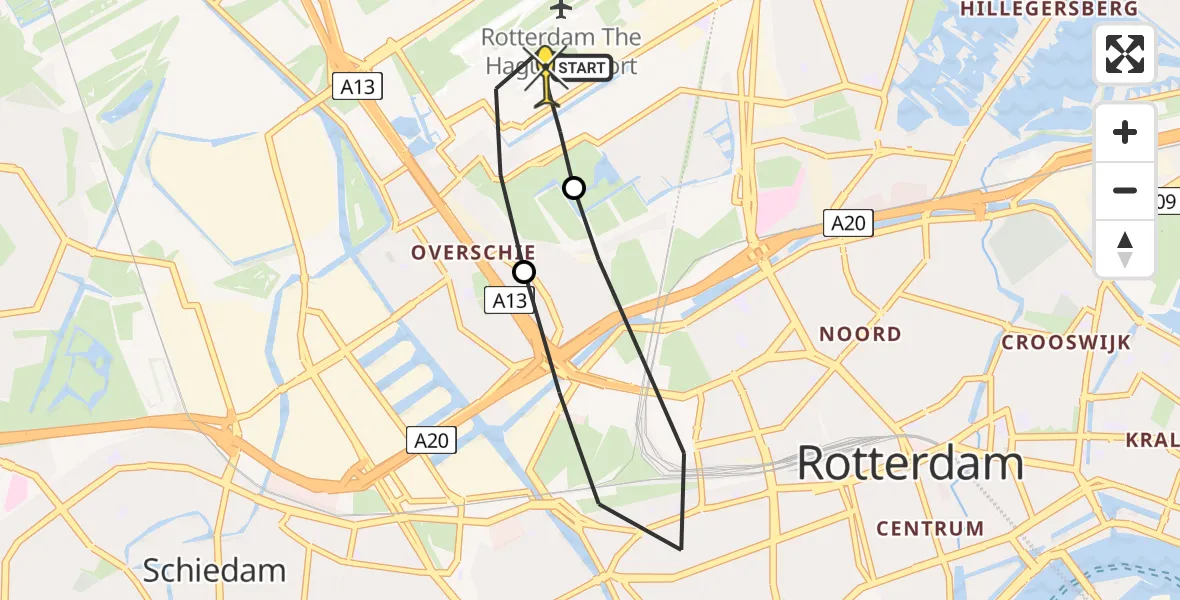Routekaart van de vlucht: Lifeliner 2 naar Rotterdam The Hague Airport, Peelpad