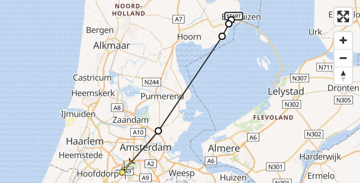 Routekaart van de vlucht: Politieheli naar Badhoevedorp, Keizerskroonweg