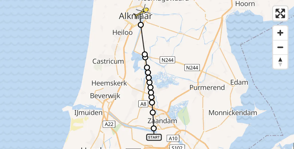 Routekaart van de vlucht: Lifeliner 1 naar Alkmaar, Stromboliweg