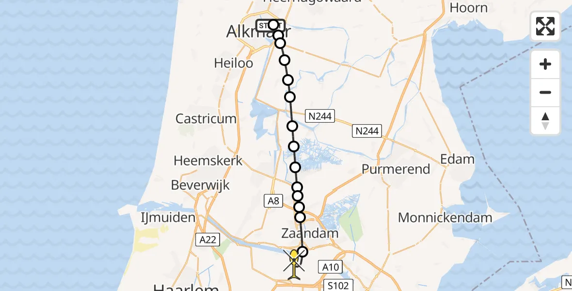 Routekaart van de vlucht: Lifeliner 1 naar Amsterdam Heliport, Provincialeweg