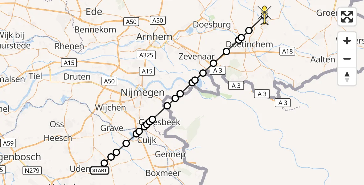 Routekaart van de vlucht: Lifeliner 3 naar Hengelo (Gld), Zeelandsedijk