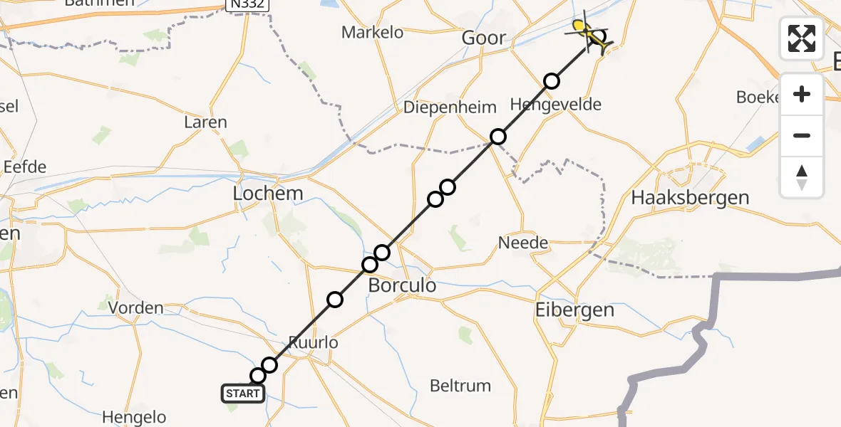 Routekaart van de vlucht: Lifeliner 3 naar Ambt Delden, Maandagweg