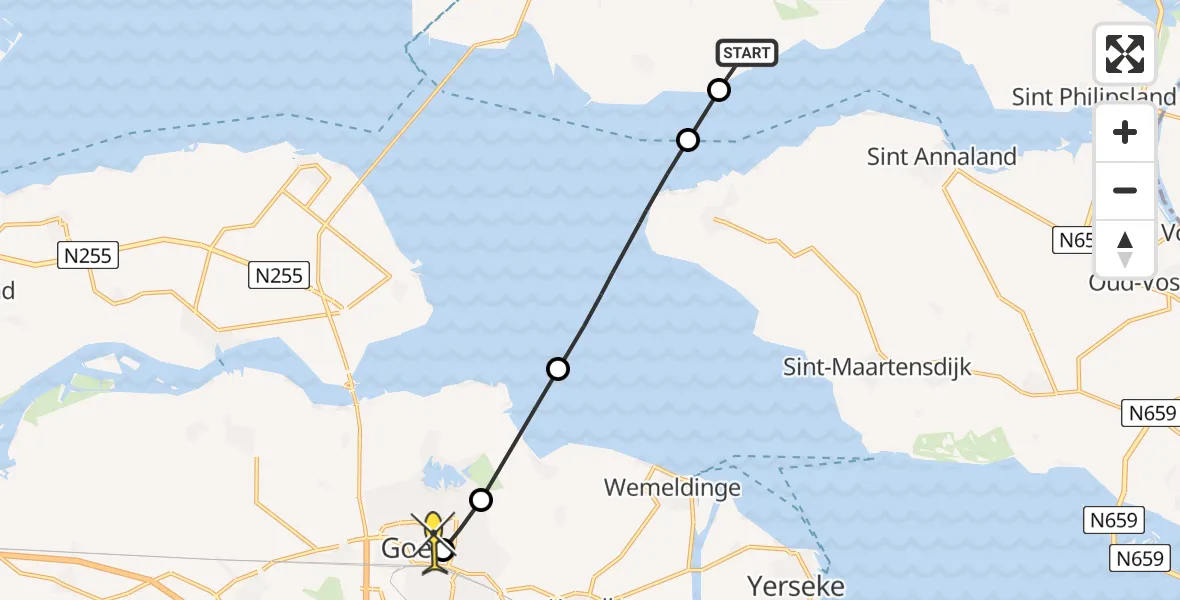 Routekaart van de vlucht: Lifeliner 2 naar Goes, Viane
