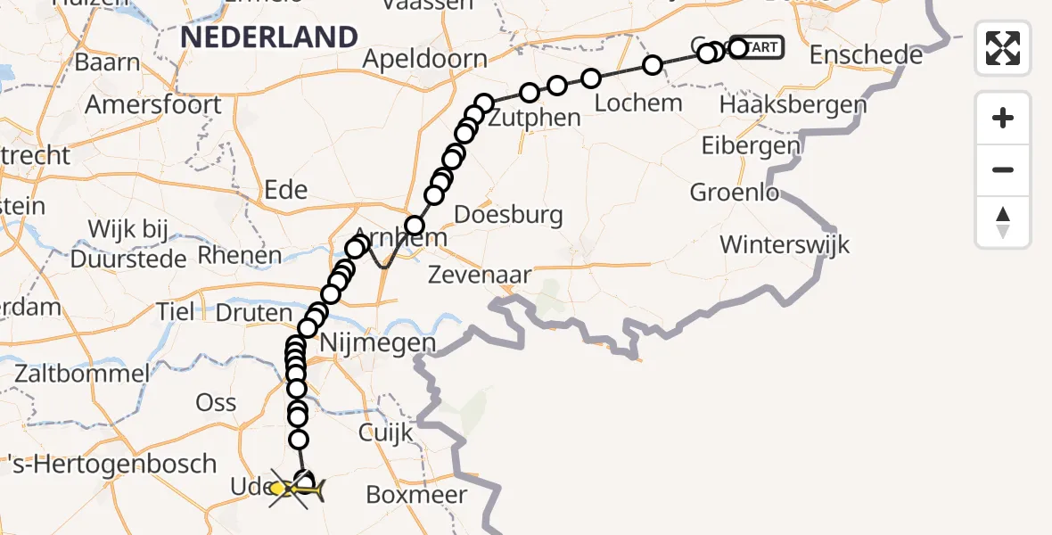 Routekaart van de vlucht: Lifeliner 3 naar Vliegbasis Volkel, Dorreweg