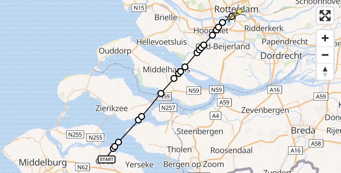 Routekaart van de vlucht: Lifeliner 2 naar Erasmus MC, Golfzichtlaan