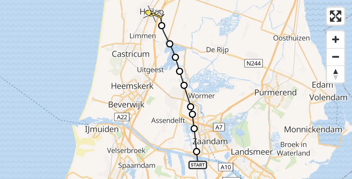Routekaart van de vlucht: Lifeliner 1 naar Heiloo, Hoofdtocht