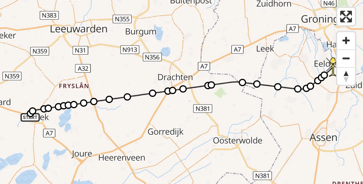 Routekaart van de vlucht: Lifeliner 4 naar Groningen Airport Eelde, Thomas Zandstrastraat